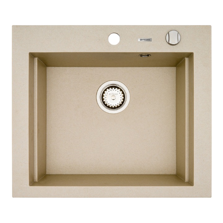 Chiuveta bucatarie Pyramis SIROS 570x515, adancime 200mm, 3 variante de montare, cuva in 2 trepte, Pyragranite bej