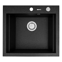 Chiuveta bucatarie Pyramis SIROS 570x515, adancime 200mm, 3 variante de montare, cuva in 2 trepte, Pyragranite negru