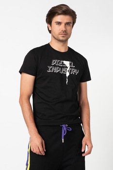 Diesel, Tricou cu decolteu la baza gatului si imprimeu logo Diego e, Negru Diesel, Tricou cu decolteu la baza gatului si imprimeu logo Diego e, Negru