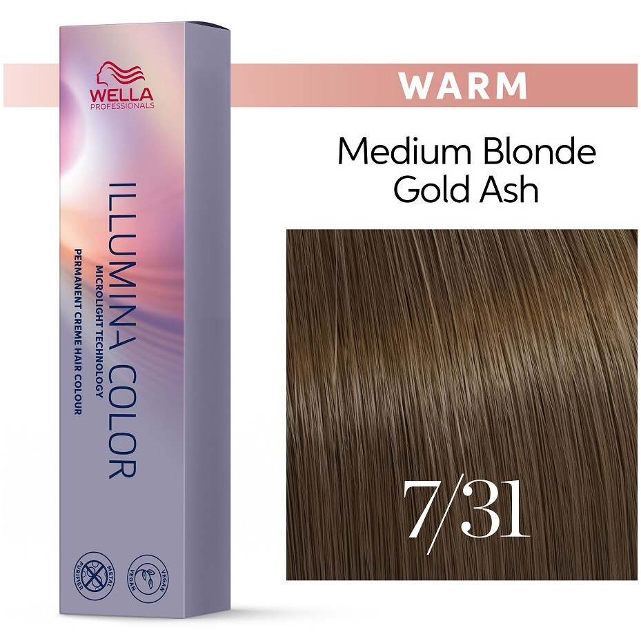Vopsea de par permanenta Wella Professionals Illumina Color, 7/31 blond ...