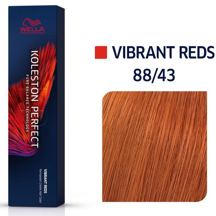 Vopsea de par permanenta Wella Professionals Koleston Perfect 88/43 WARM VIBRANT REDS Blond deschis intens rosu auriu, 60 ml