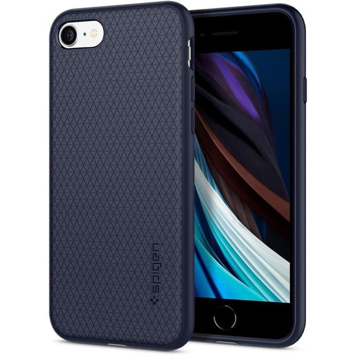 Apple iPhone 7 / 8 / SE (2020) Spigen Liquid Air flexibilis ütésálló szilikon hátlap tok, Sötétkék
