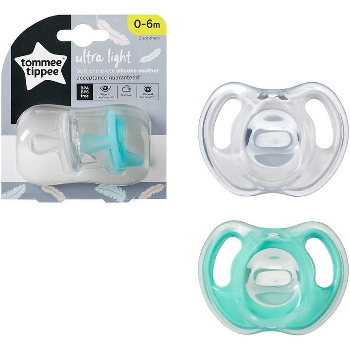 Залъгалка Tommee Tippee,Ортодонтичен дизайн, Лека, 2 броя, 0-6 месеца, Unisex