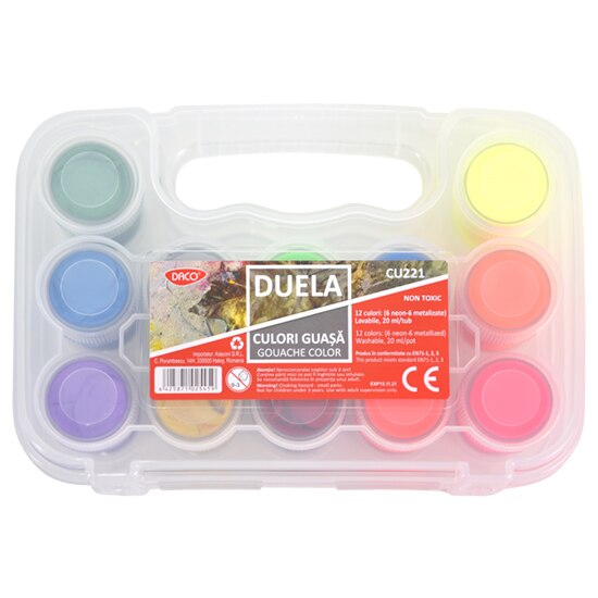 Culori guasa 20ml 6 neon + 6 metalice Duela
