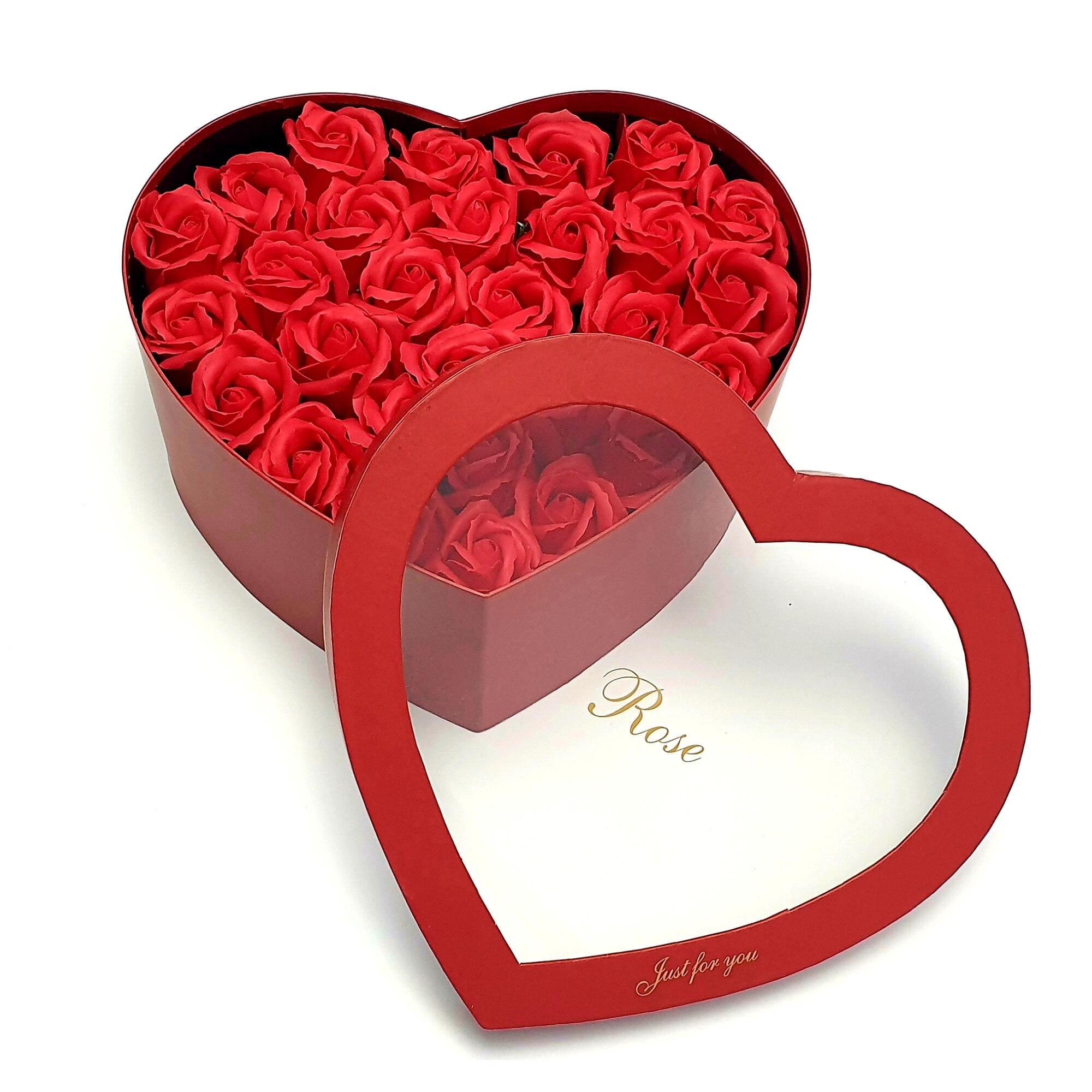 Cutie inima cu 25 trandafiri sapun, Green Flower, rosu