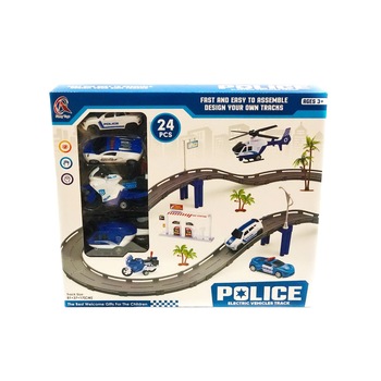 Joc interactiv de constructie, 24 piese ,pista masini circuit politie cu masina electrica , motocicleta, elicopter Joc interactiv de constructie, 24 piese ,pista masini circuit politie cu masina electrica , motocicleta, elicopter