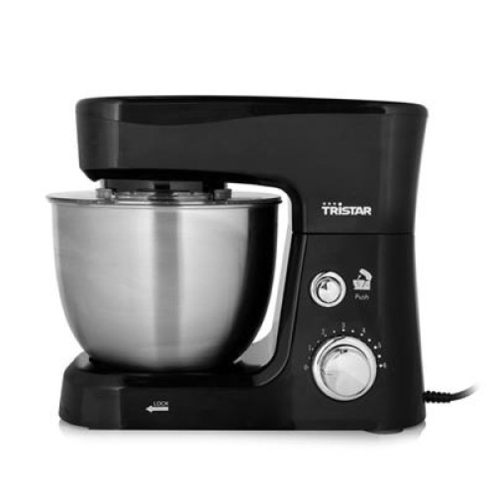 Mixer planetar Tristar MX-4830, 700 W, Miscare eliptica, Bol inox 3.5 L, 6 viteze, Tel, carlig, paleta, spatula Incluse, Negru