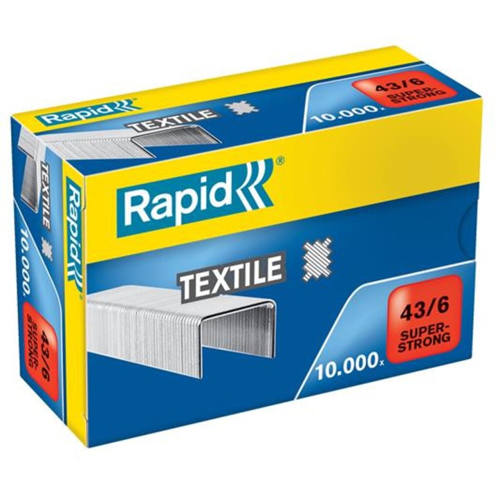 RAPID Tűzőkapocs, 43/6, horganyzott, textil, RAPID Superstrong