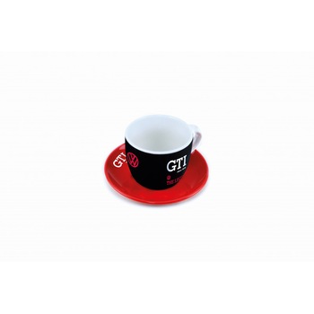 Set 2 x cesti cafea/espresso si 2 x farfurii, Volkswagen GTI, Rosu/Negru Set 2 x cesti cafea/espresso si 2 x farfurii, Volkswagen GTI, Rosu/Negru