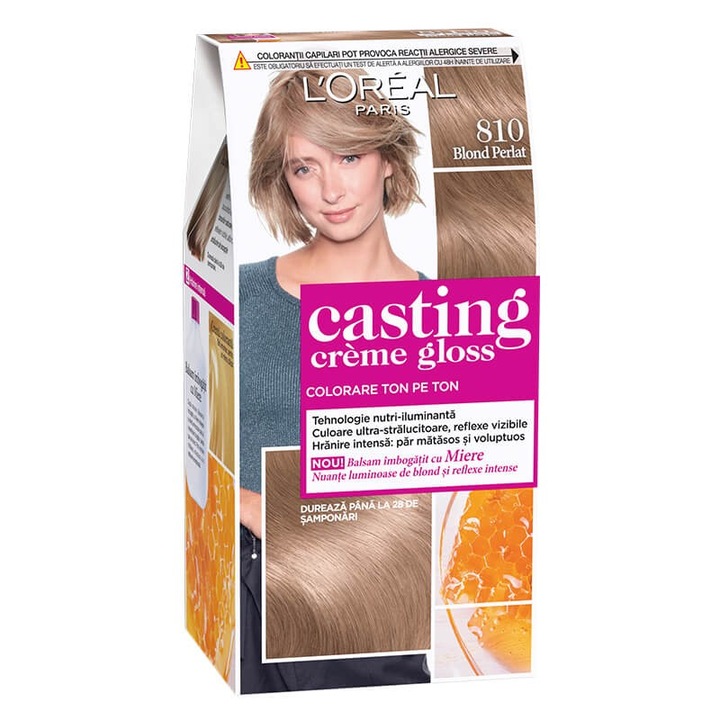 Set Vopsea de Par Semi-Permanenta fara Amoniac L'Oreal Paris Casting Creme Gloss 810 Blond Perlat, 2 Bucati x 180 ml