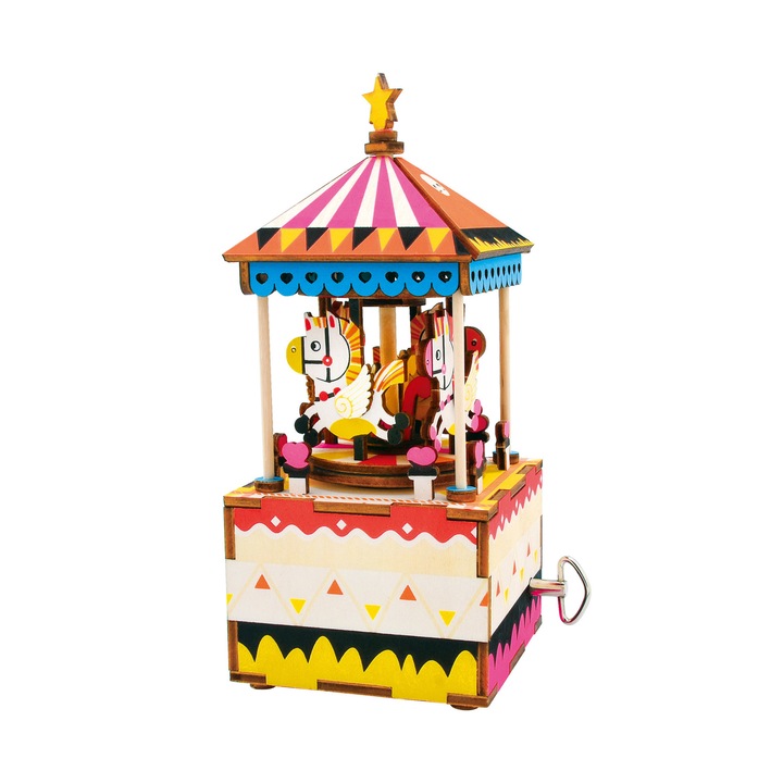 Robotime 3D Fa puzzle, Zenedoboz, Körhinta