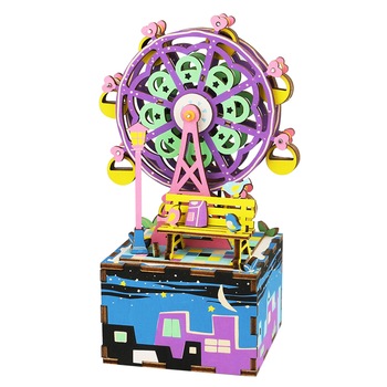 Puzzle 3D din lemn, Cutiuta muzicala, Carusel, Robotime Puzzle 3D din lemn, Cutiuta muzicala, Carusel, Robotime