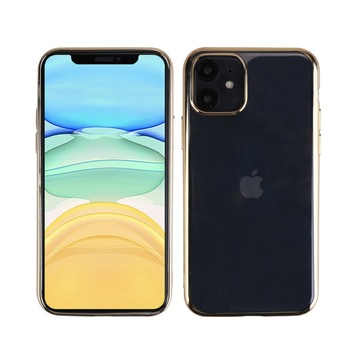 Husa protectie spate Bibilel pentru iPhone 11, silicon cu spatele transparent si rama Gold, BBL1417 Husa protectie spate Bibilel pentru iPhone 11, silicon cu spatele transparent si rama Gold, BBL1417
