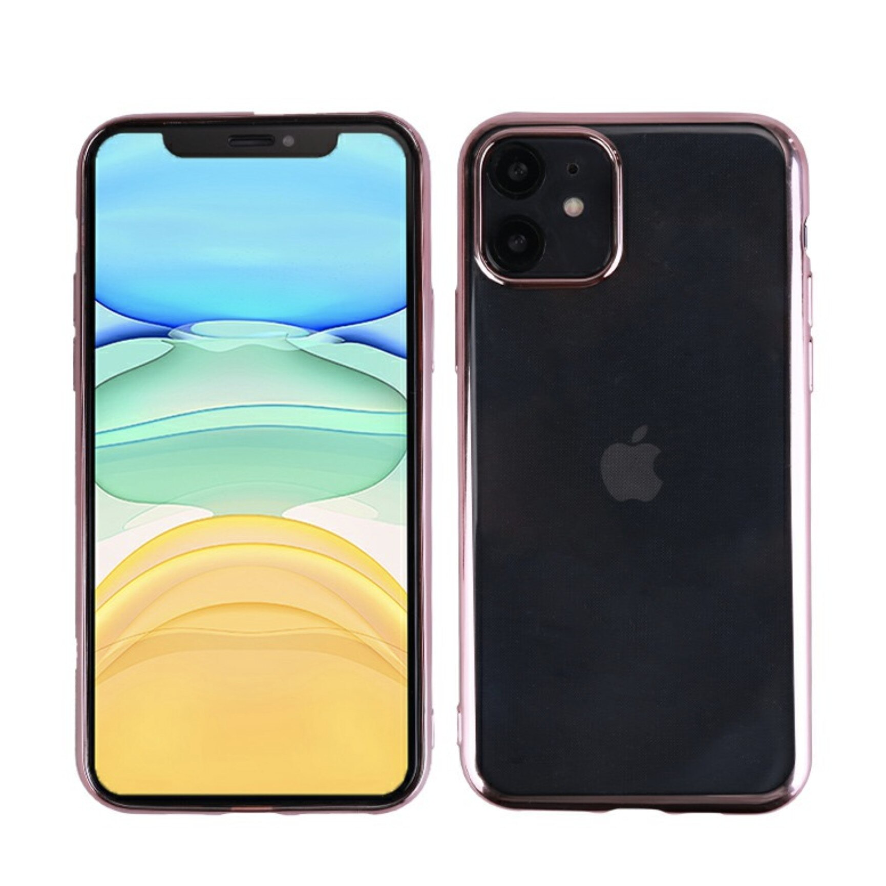 Husa protectie spate Bibilel pentru iPhone 11, silicon cu spatele transparent si rama Roz , BBL1418