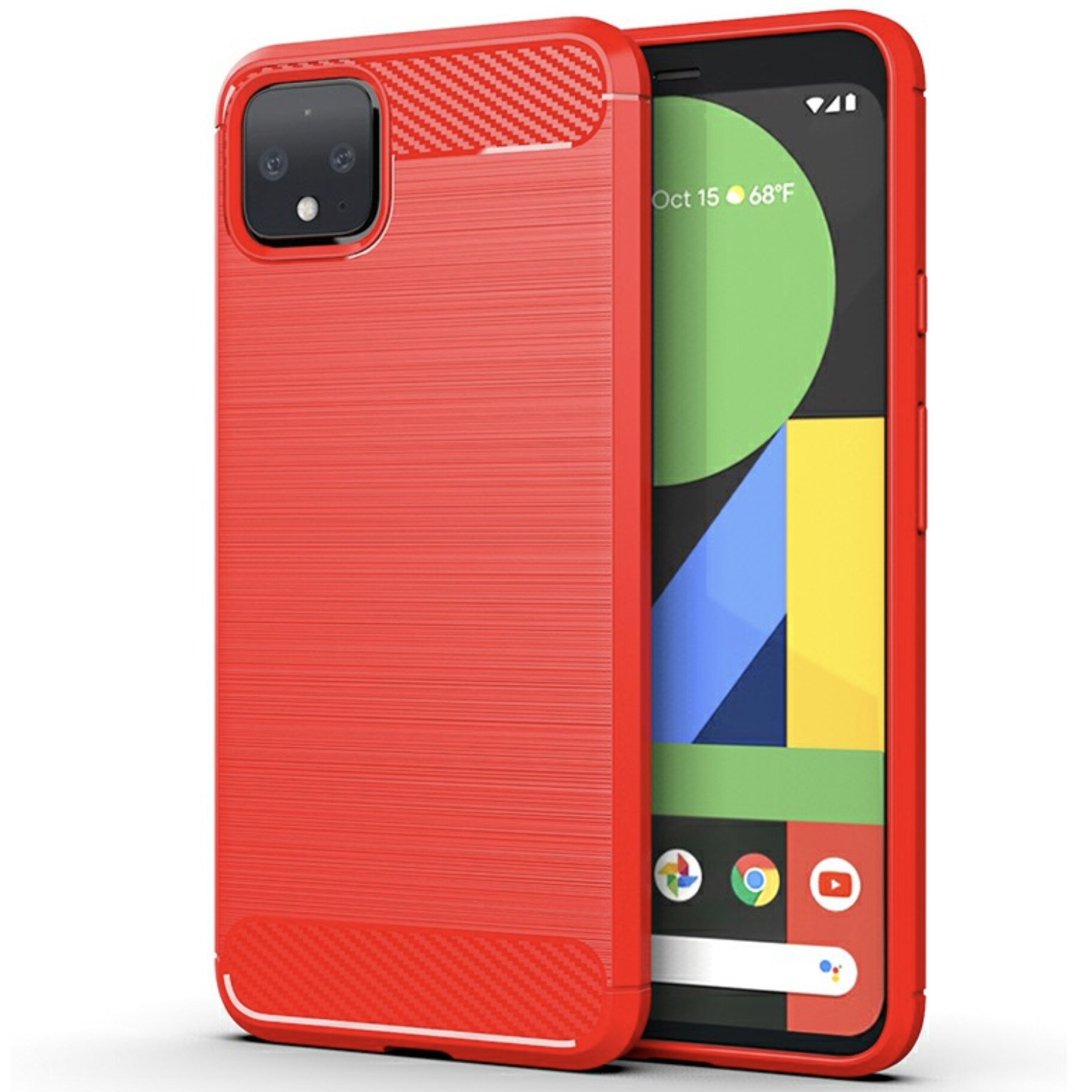 Husa de protectie BIBILEL cu insertii carbon pentru Google Pixel 4, protectie spate, bumper, capac de protectie, Rosu, BBL1447