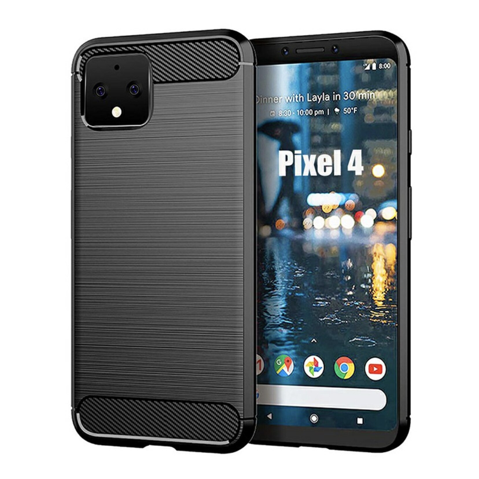 Husa de protectie BIBILEL cu insertii carbon pentru Google Pixel 4 XL, protectie spate, bumper, capac de protectie, Negru, BBL1448