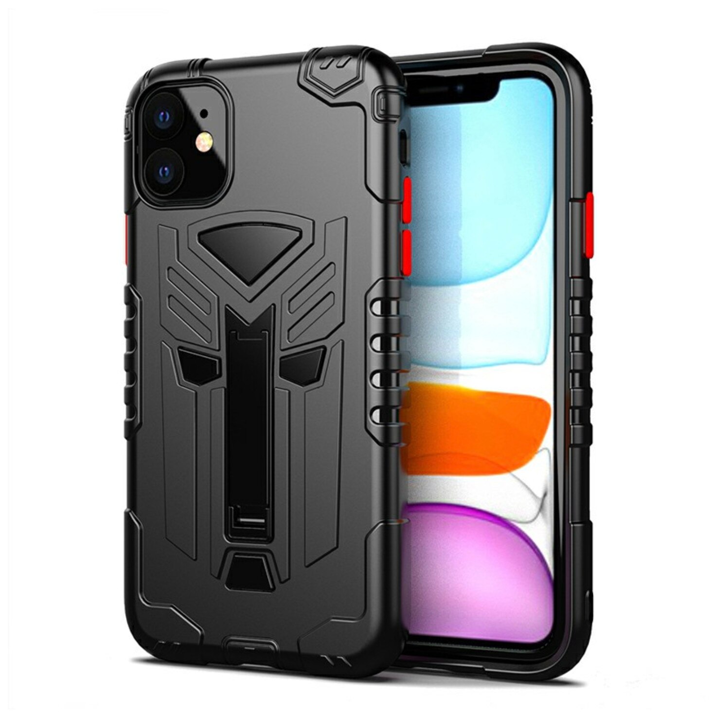 Husa de protectie Bibilel Hardcase cu suport pentru iPhone 11, protectie spate, bumper, capac de protectie, Negru, BBL1454