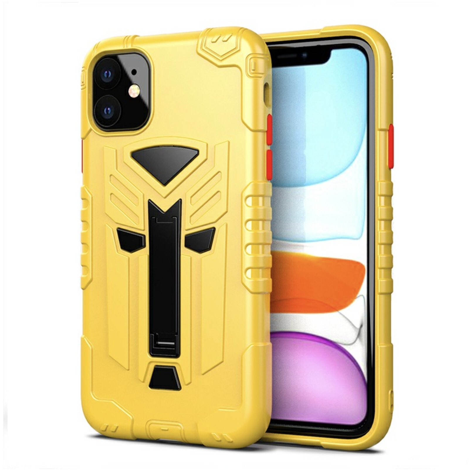 Husa de protectie Bibilel Hardcase cu suport pentru iPhone 11, protectie spate, bumper, capac de protectie, Galben, BBL1455