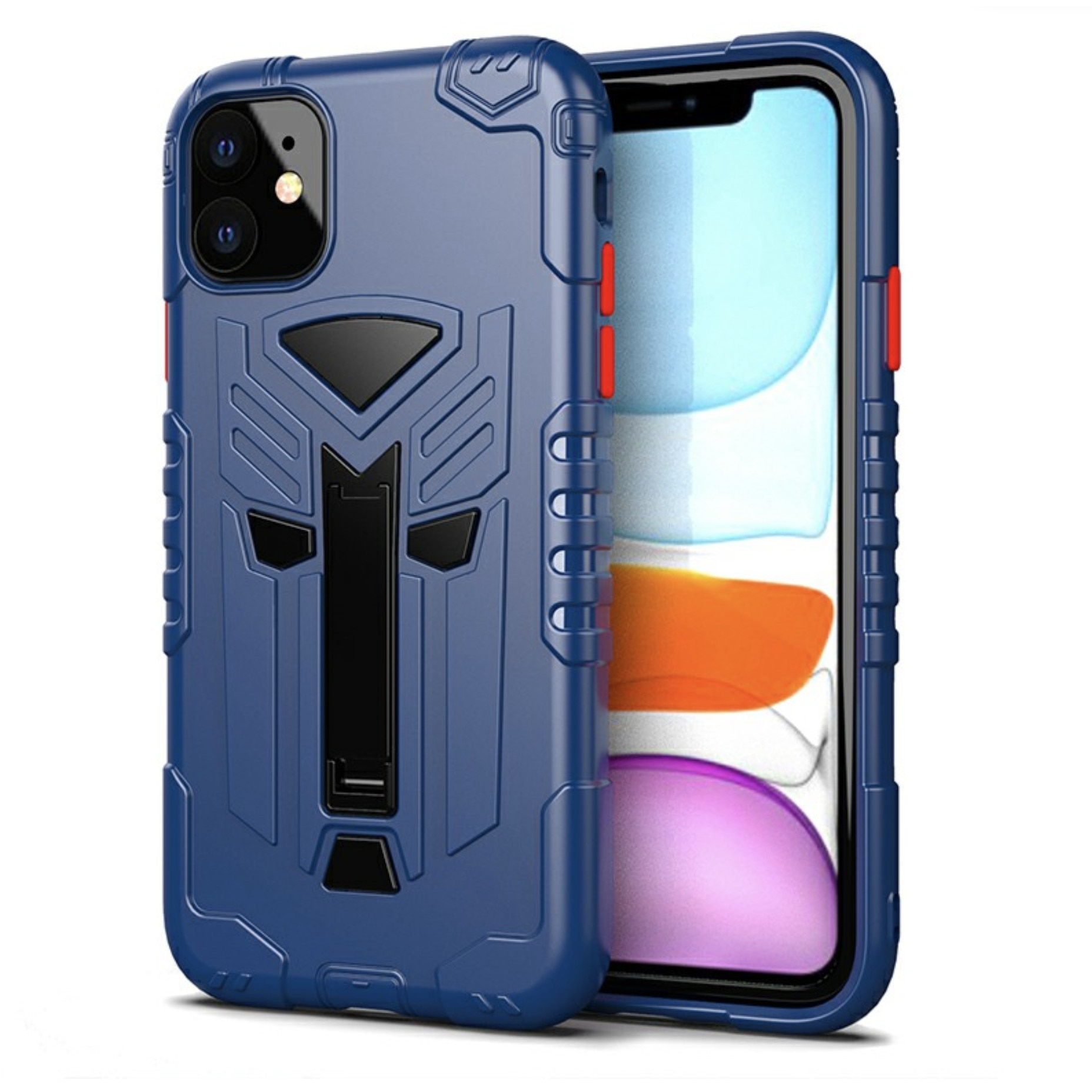 Husa de protectie Bibilel Hardcase cu suport pentru iPhone 11, protectie spate, bumper, capac de protectie, Bleumarin, BBL1456
