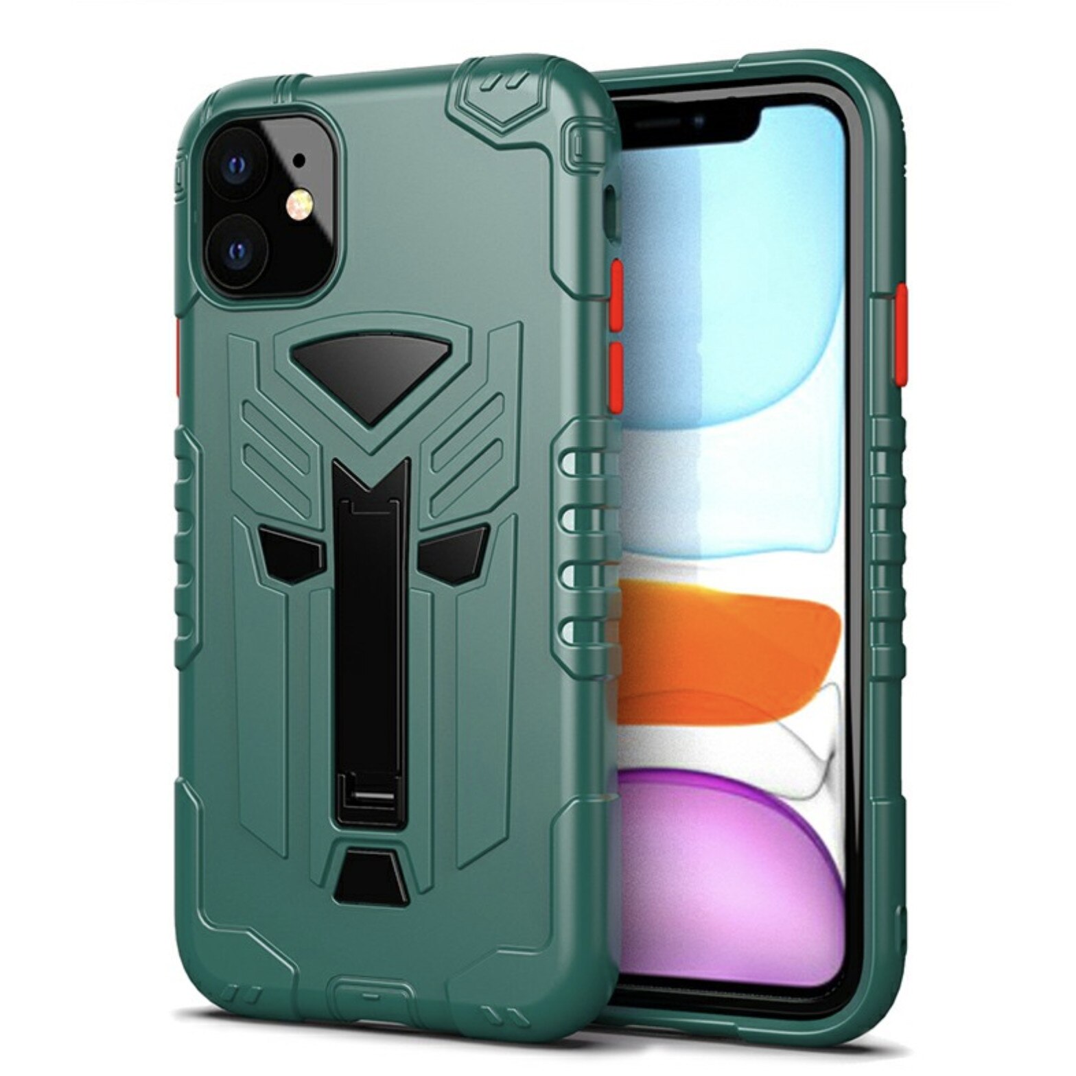 Husa de protectie Bibilel Hardcase cu suport pentru iPhone 11, protectie spate, bumper, capac de protectie, Verde, BBL1457