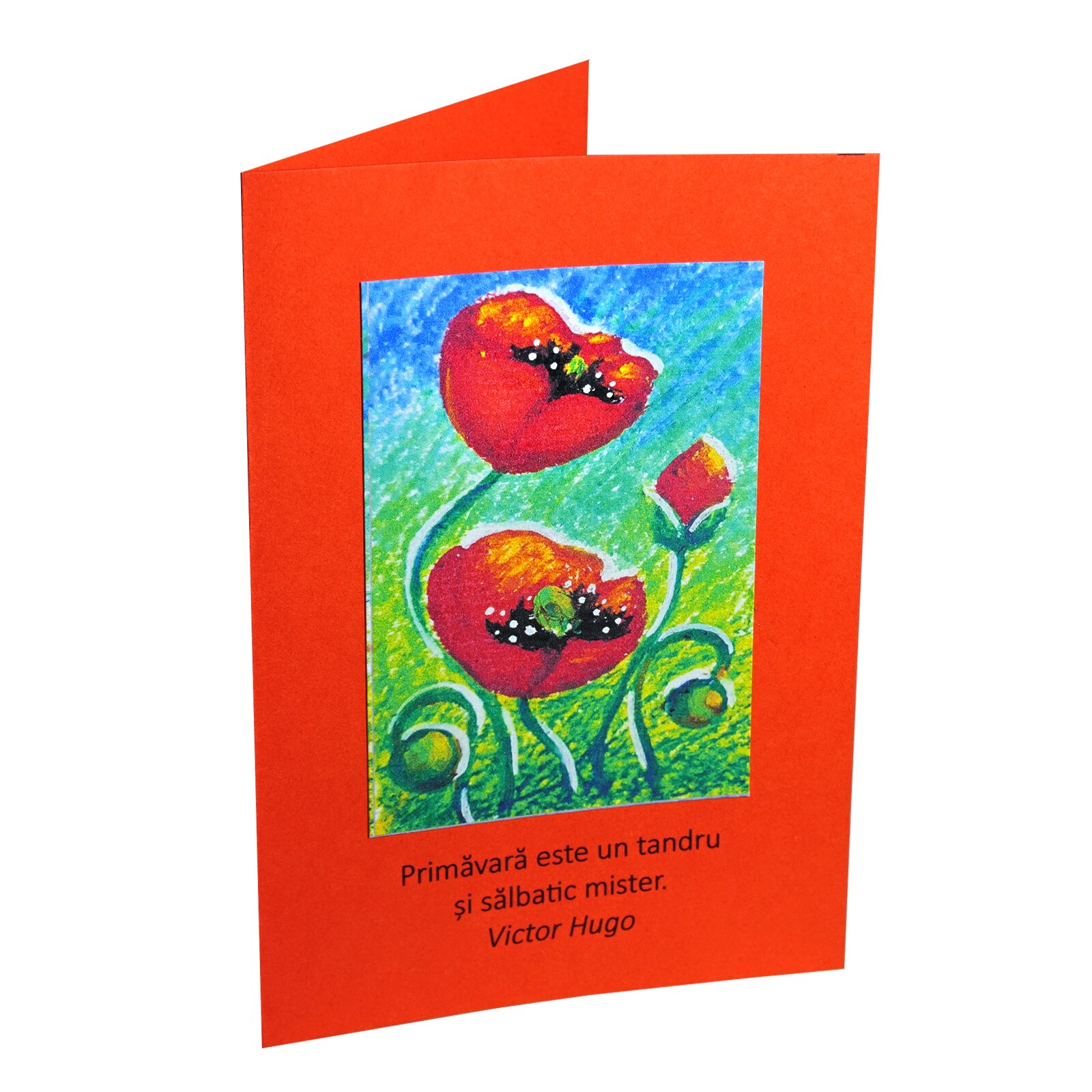 Felicitare Martie, handmade, Regalo - Maci, 15 cm