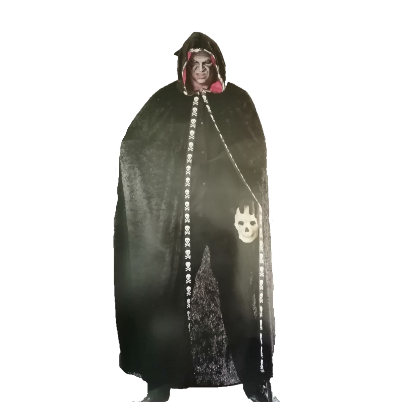 Capa cu decoratiuni cap de schelet, Adulti , multicolor, poliester