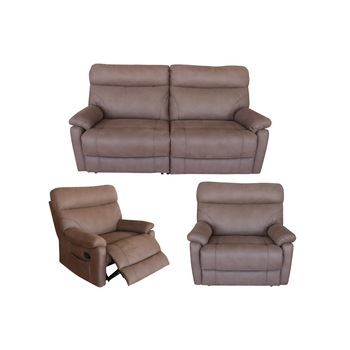 Set Dennis Brown, canapea 3 locuri cu 2 reclinere manuale si 2 fotolii cu recliner manual, Poliester Set Dennis Brown, canapea 3 locuri cu 2 reclinere manuale si 2 fotolii cu recliner manual, Poliester