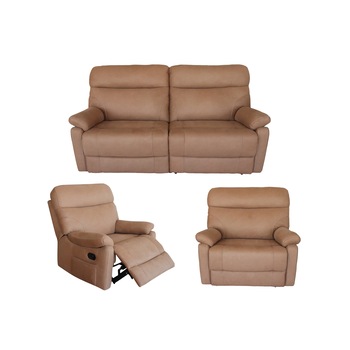 Set Dennis Whisky, canapea 3 locuri cu 2 reclinere manuale si 2 fotolii cu recliner manual, Poliester Set Dennis Whisky, canapea 3 locuri cu 2 reclinere manuale si 2 fotolii cu recliner manual, Poliester