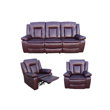 Set Ackerley Burgundy Piele Naturala, Mobila Domnel, Canapea 3 locuri cu 2 reclinere manuale si 2 Fotolii cu reclinere manuale Set Ackerley Burgundy Piele Naturala, Mobila Domnel, Canapea 3 locuri cu 2 reclinere manuale si 2 Fotolii cu reclinere manuale