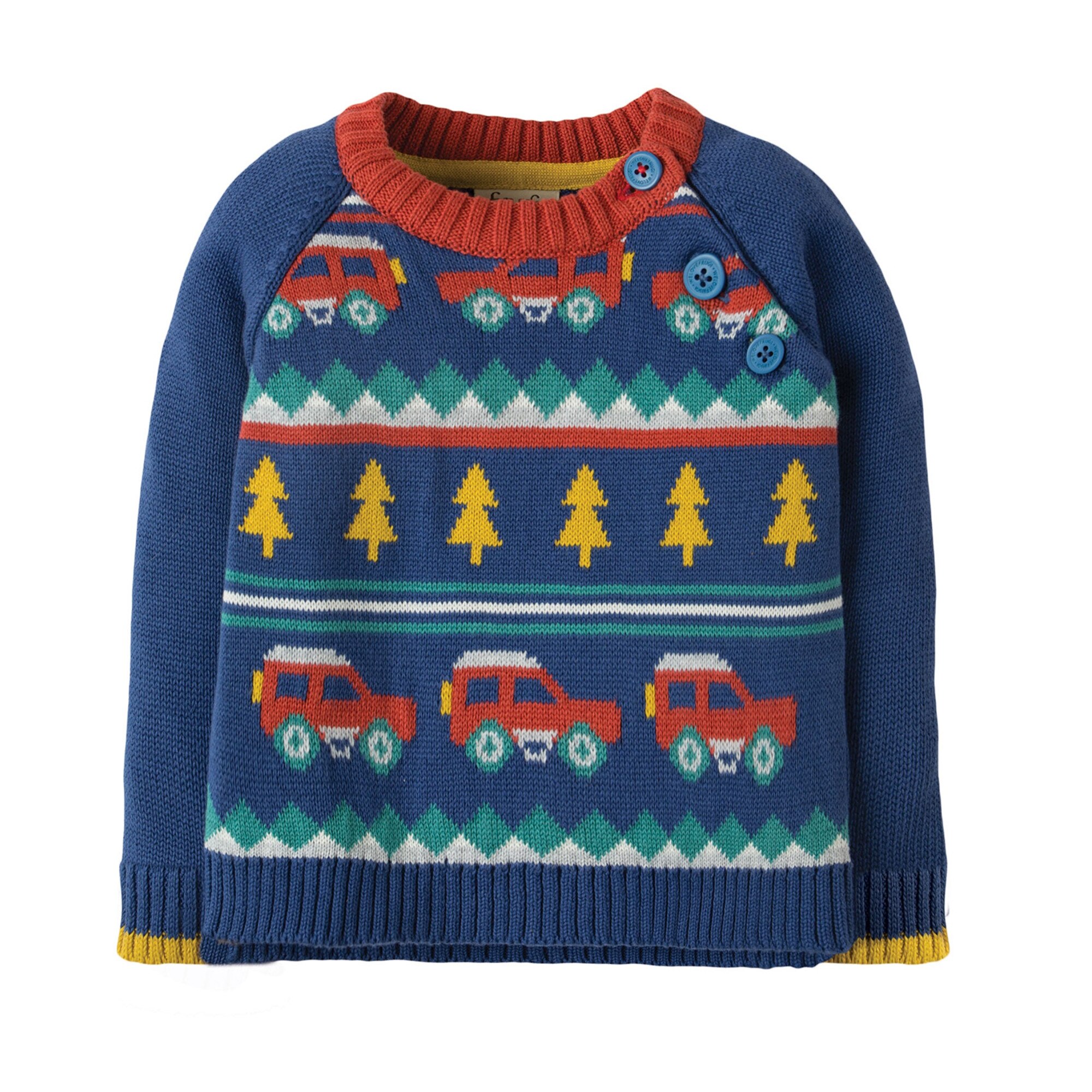 Pulover traditional cu camion, bumbac organic, multicolor, bebe