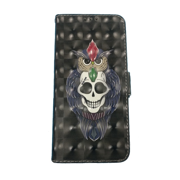 Husa compatibila cu Samsung Galaxy A8 2018, tip toc, imitatie din piele, desen Bufnita