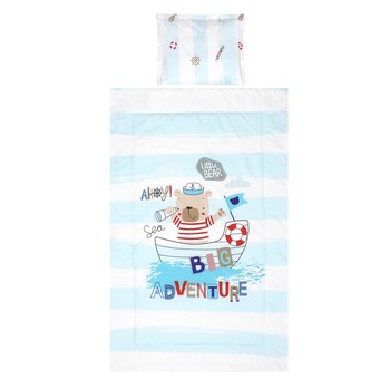 Lenjerie patut Lorelli, 3 piese, 60 x 120 cm, Adventure Blue, Ursulet, Albastru/Alb Lenjerie patut Lorelli, 3 piese, 60 x 120 cm, Adventure Blue, Ursulet, Albastru/Alb