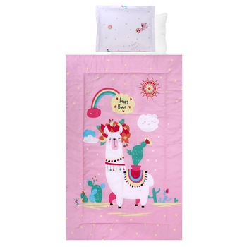 Lenjerie patut Lorelli, 4 piese, 60 x 120 cm, Happy Lama Pink, Lama, Roz Lenjerie patut Lorelli, 4 piese, 60 x 120 cm, Happy Lama Pink, Lama, Roz