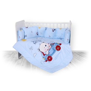 Lenjerie patut Lorelli, 7 piese, 60 x 120 cm, Bear Car Blue, Ursulet, Albastru Lenjerie patut Lorelli, 7 piese, 60 x 120 cm, Bear Car Blue, Ursulet, Albastru