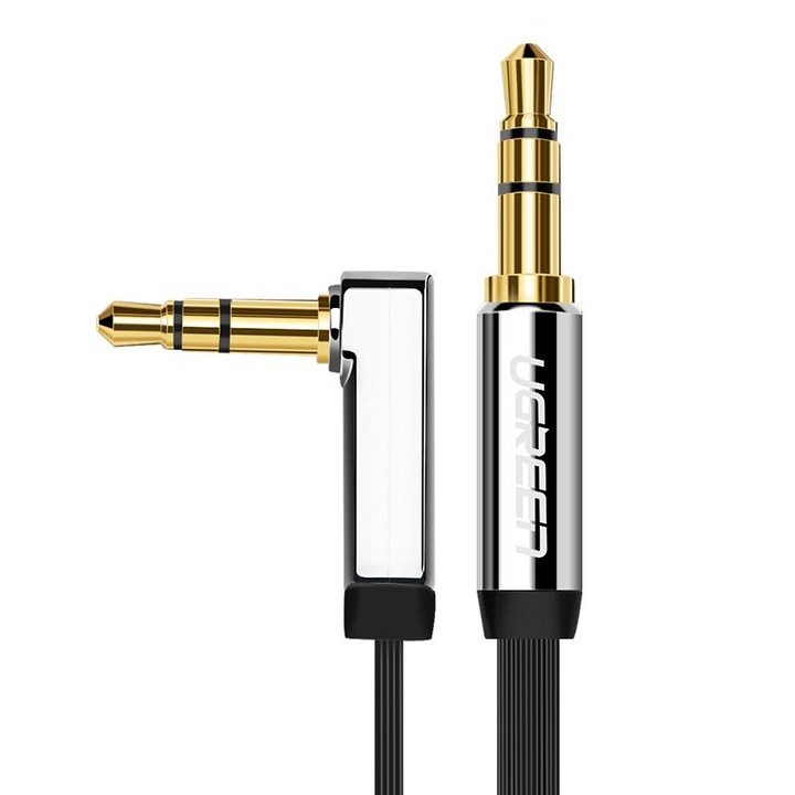 Cablu audio UGREEN Flat Elbow, mini jack 3.5 mm AUX, 5m, Negru/Argintiu