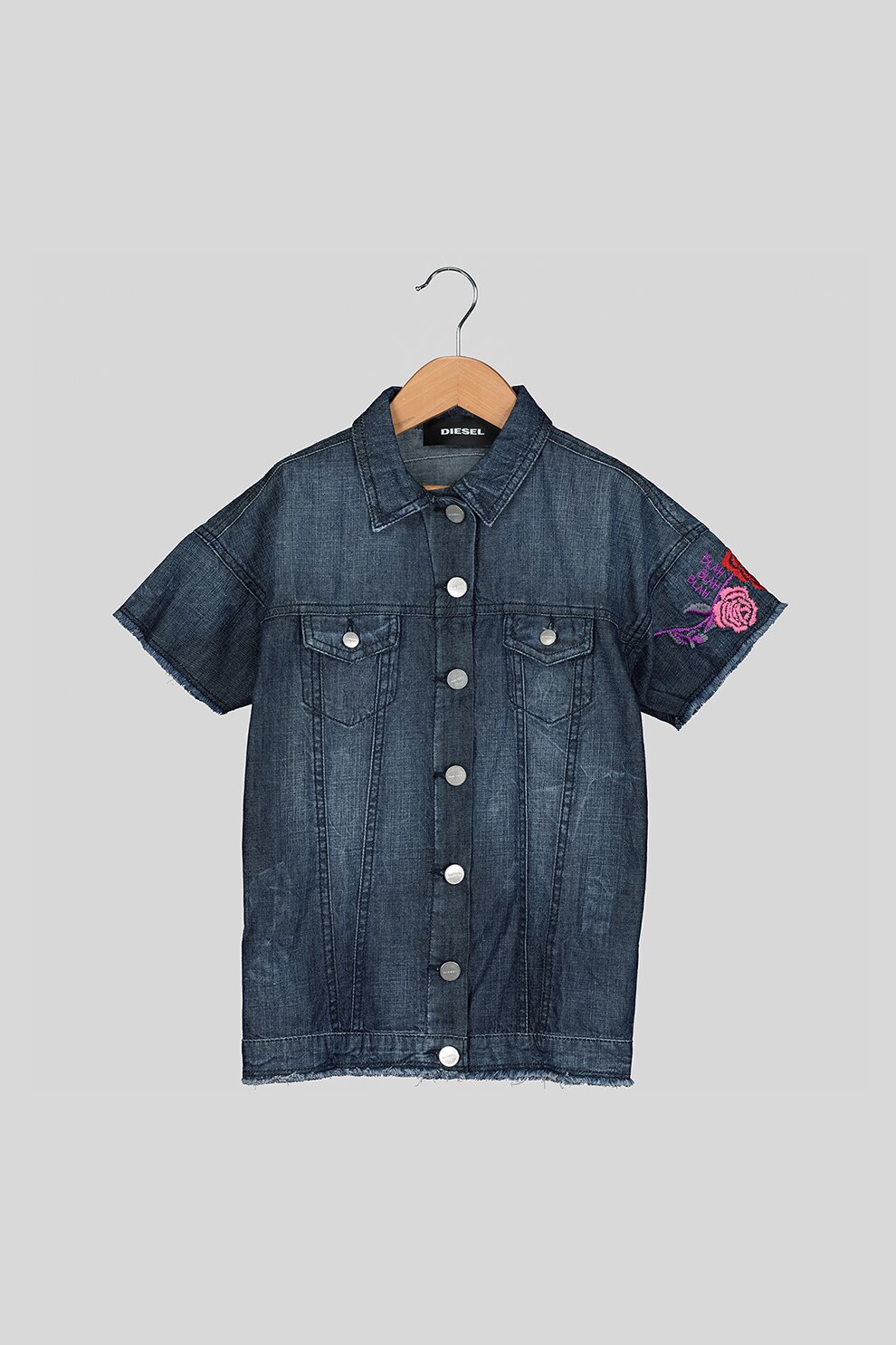 Diesel, Camasa din denim cu broderii florale, Bleumarin
