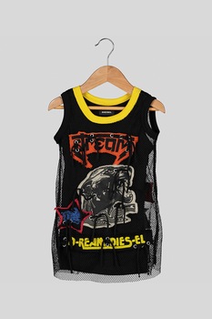 Diesel, Top cu aplicatie suprapusa din plasa, Negru/Galben/Oranj, 106 CM Diesel, Top cu aplicatie suprapusa din plasa, Negru/Galben/Oranj, 106 CM