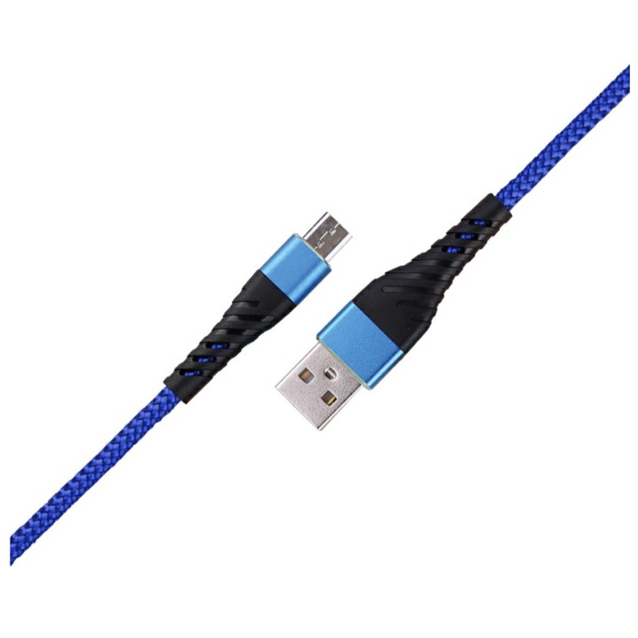 Bibilel USB - Micro USB töltő/adatátviteli kábel, 1 m hosszú, megerősített, kék