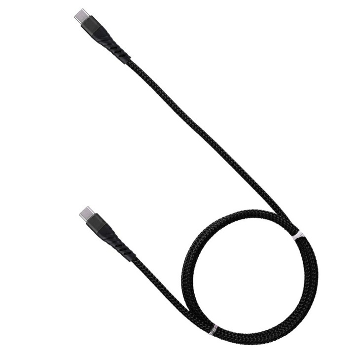 USB-C към USB-C кабел за зареждане/пренос на данни, дължина 1M, подсилен, черен, BBL1389