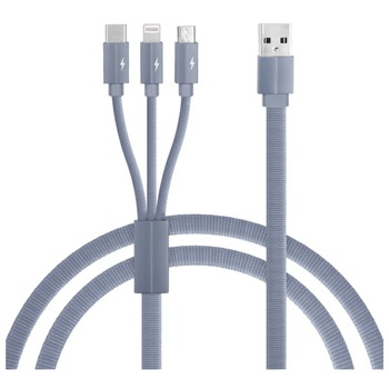 Cablu de incarcare/transfer date 3 in 1 USB la Lightning, USB-C, Micro USB, lungime 1.2M, ranforsat, Gri, BBL1395 Cablu de incarcare/transfer date 3 in 1 USB la Lightning, USB-C, Micro USB, lungime 1.2M, ranforsat, Gri, BBL1395