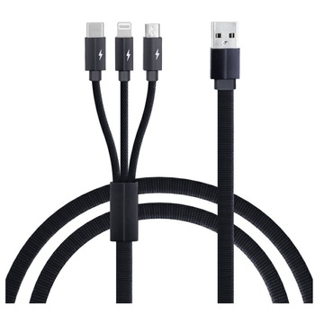 Cablu de incarcare/transfer date 3 in 1 USB la Lightning, USB-C, Micro USB, lungime 1.2M, ranforsat, Negru, BBL1397 Cablu de incarcare/transfer date 3 in 1 USB la Lightning, USB-C, Micro USB, lungime 1.2M, ranforsat, Negru, BBL1397