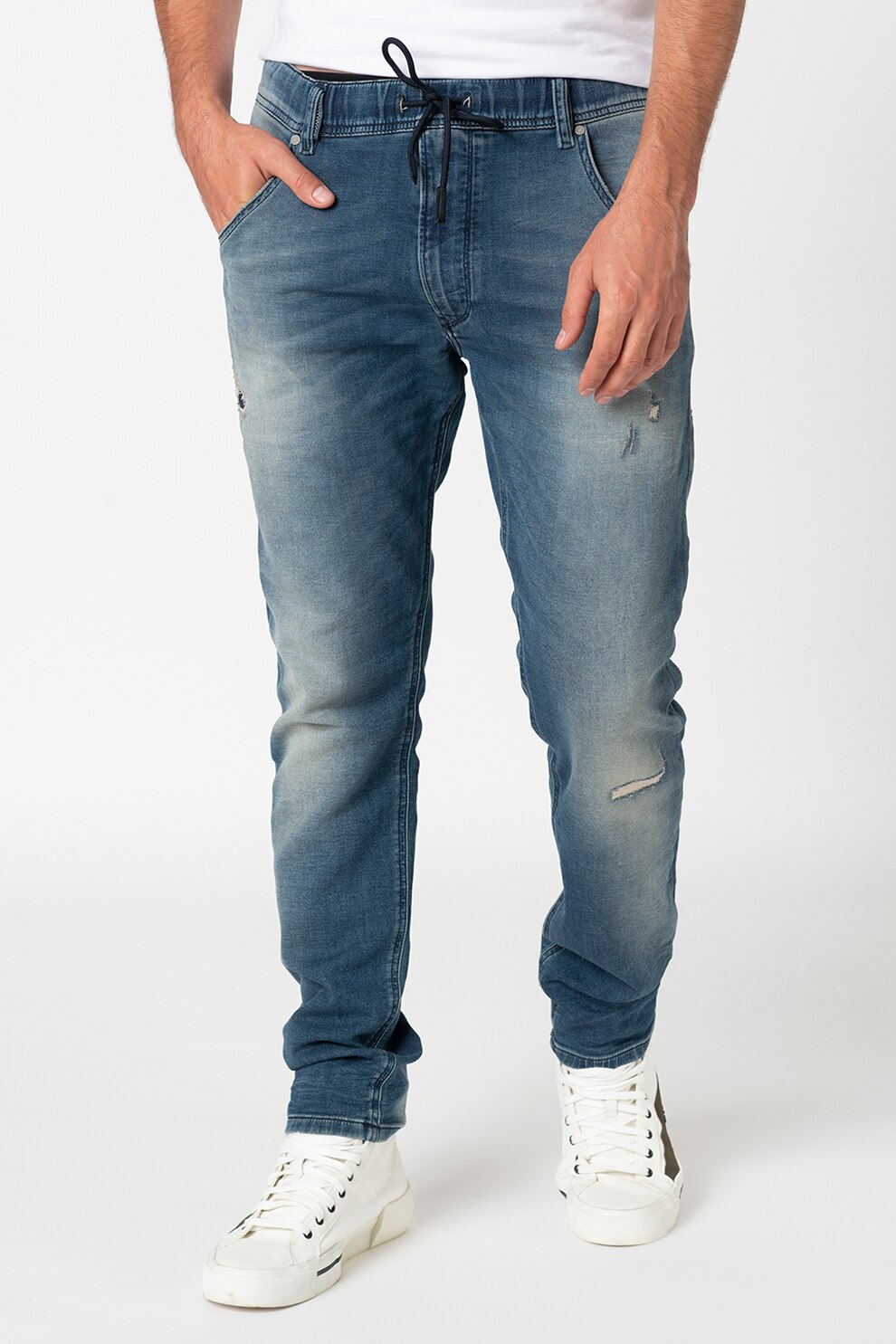 Diesel, Jeggings cu aspect decolorat Krooley, Albastru