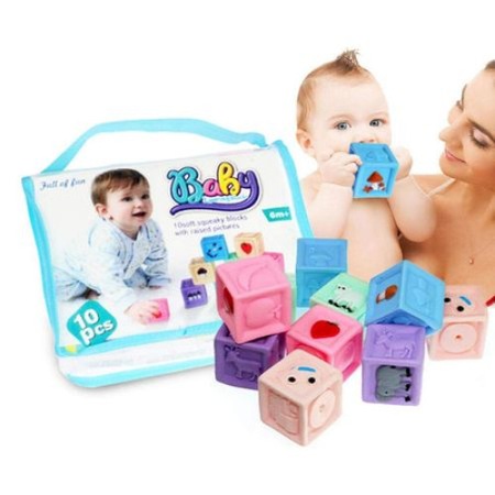 Set de 10 cuburi educative din cauciuc siliconat pentru copii,cu ...