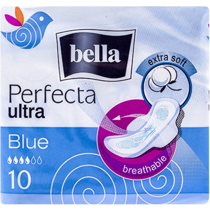 Absorbante menstruatie Bella Perfecta Ultra Blue 4 picaturi cu aripioare 10 buc