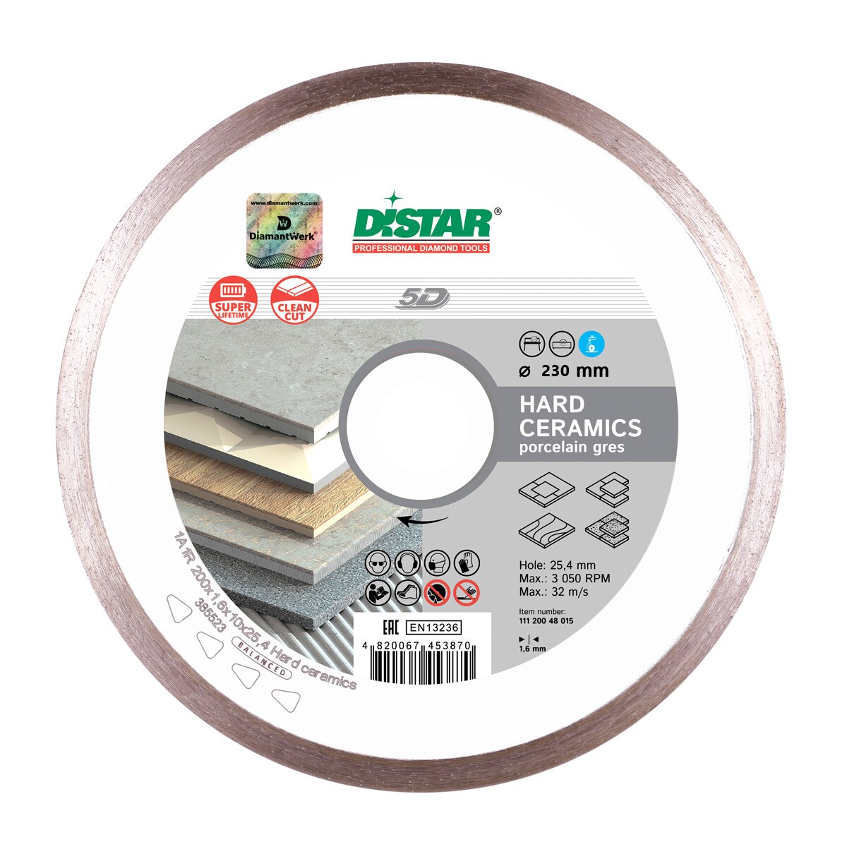 Disc diamantat Hard Ceramics 230mm 1A1R 230x1 6x10x25 , pentru placi ceramice si tigla de portelan