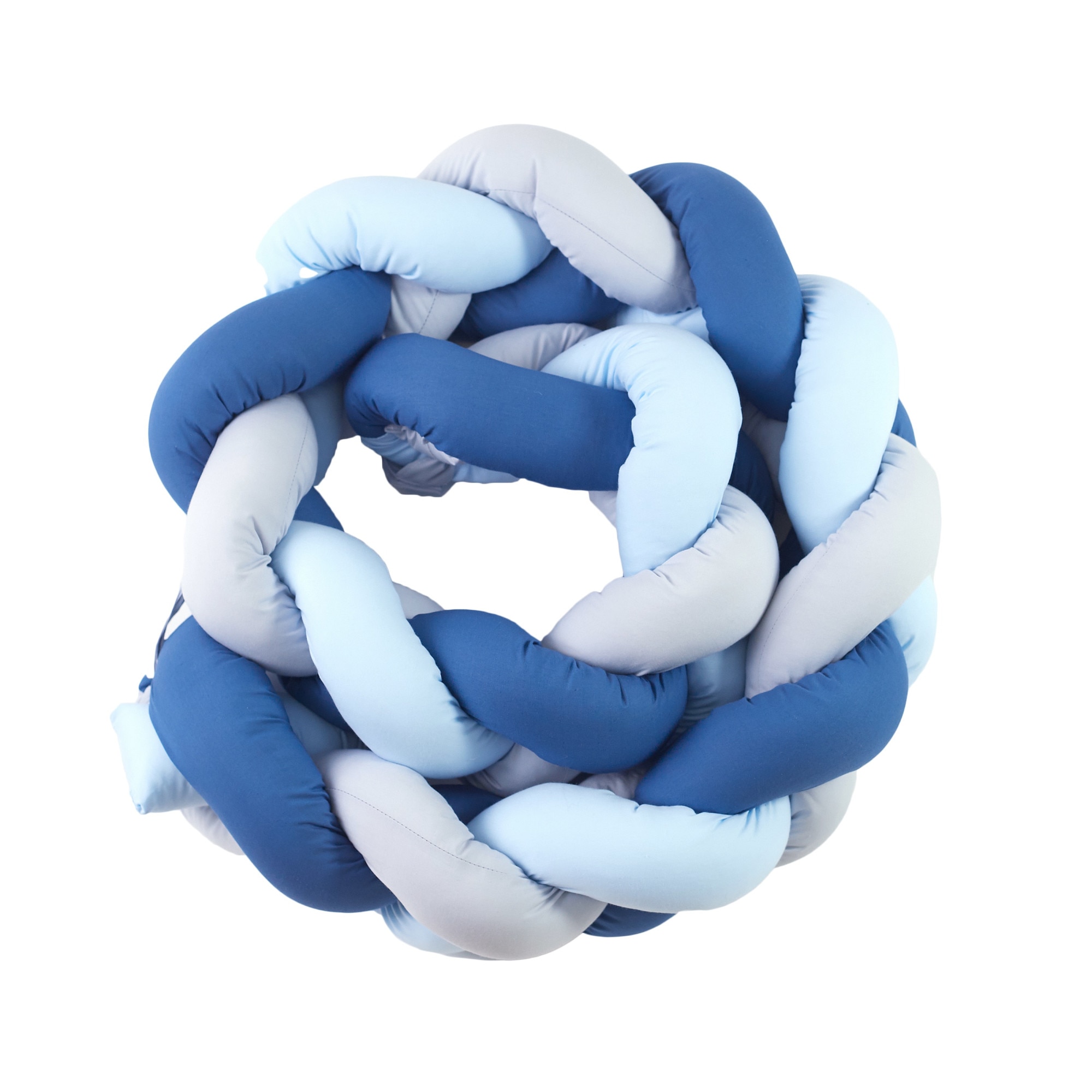 Protectie laterala patut bebe, Bumper impletit, Inchidere Velcro, Bumbac Grey Jeans Bleu, 210 cm