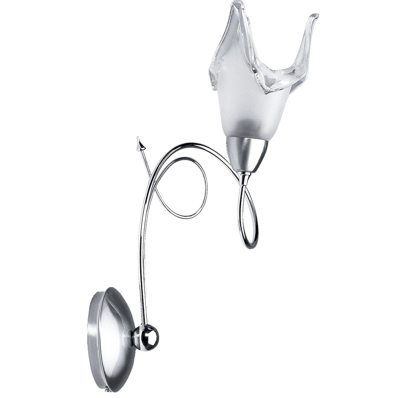 Aplica BUSSY LIGHTING 1073 cu 1 brat, Crom , 1xE14 , Diametru 15cm, H=40cm / sticla alb