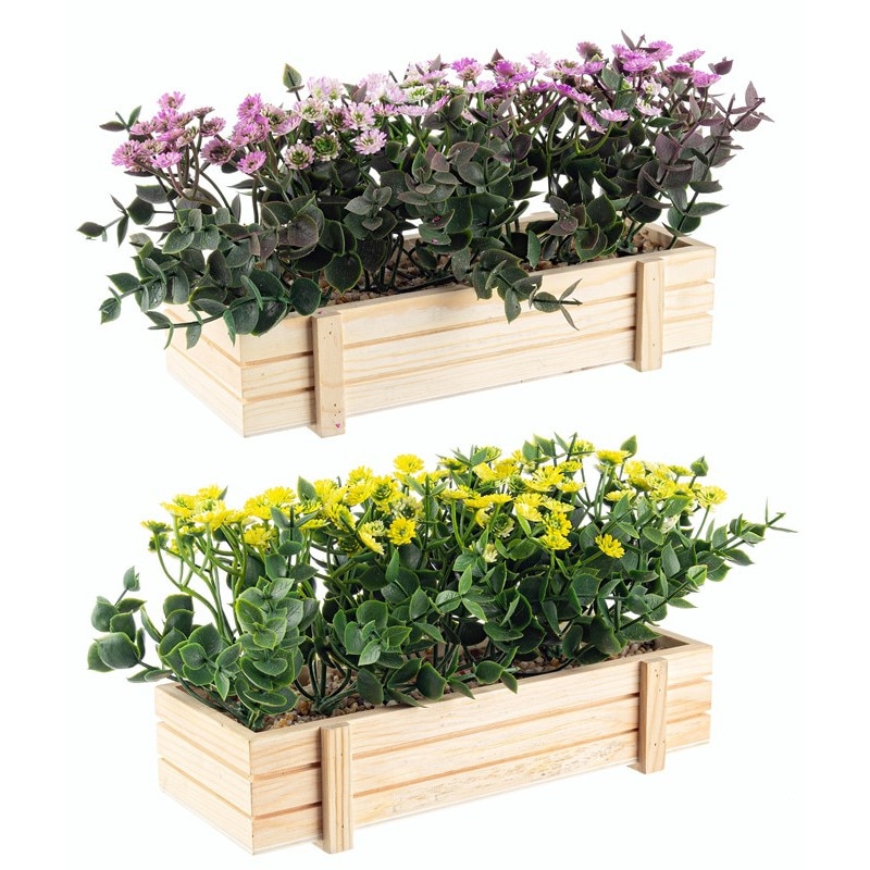 Set 2 flori in ghiveci Dianthus, Bizzotto, Mov si galben, 22.5x8.5x14 cm