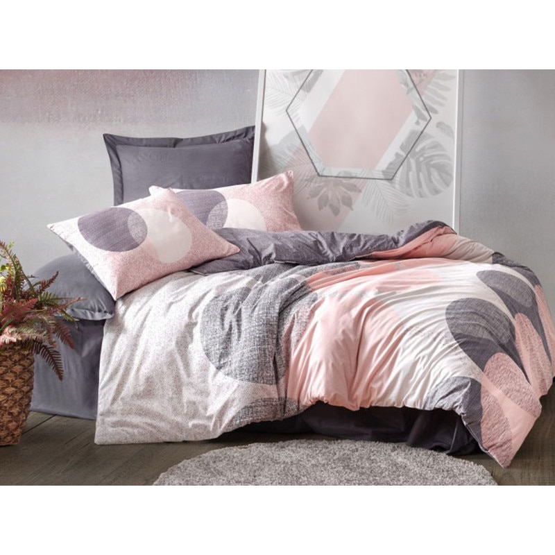 Lenjerie de pat dublu, 4 Piese, bumbac 100%, Cottonbox, model Leron Gri