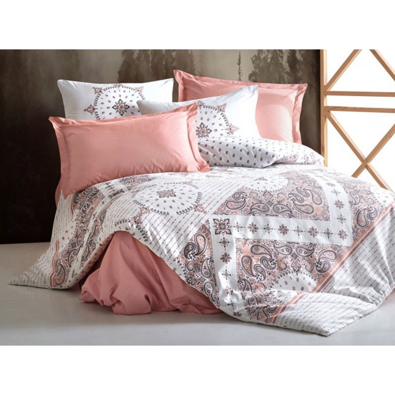 Lenjerie de pat dublu, 4 Piese, bumbac 100%, Cottonbox, model Riva Maro